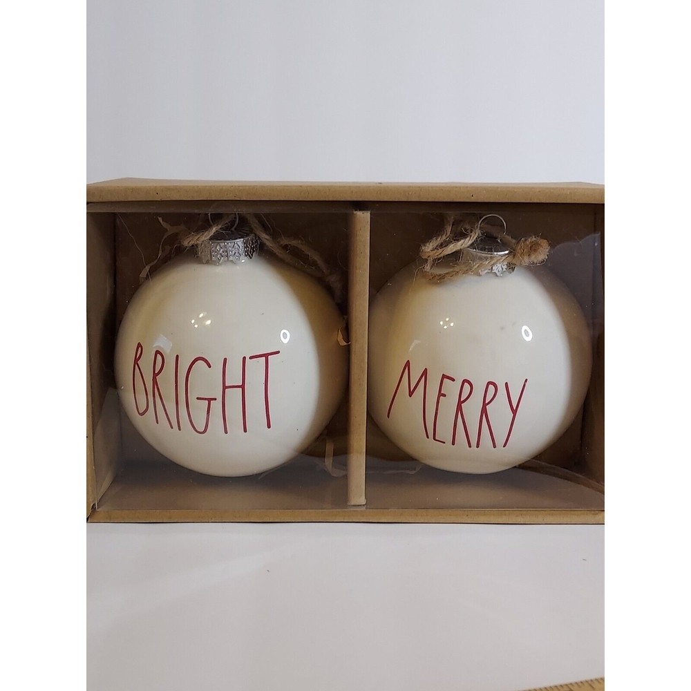 Rae Dunn Magenta Merry Bright Porcelain Christmas Ball Ornaments New In Box